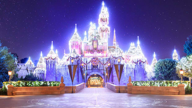 The Sleeping Beauty Castle at Disneyland glistens during the holiday season. (Courtesy Disney)