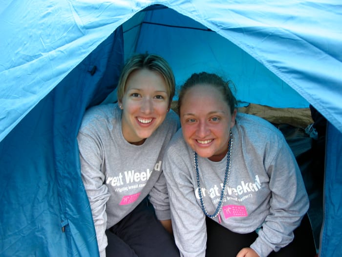 My fellow walker, tent mate, and favorite buddy from college after day one...we weren't feeling so hot...probably because WE DIDN'T TRAIN!