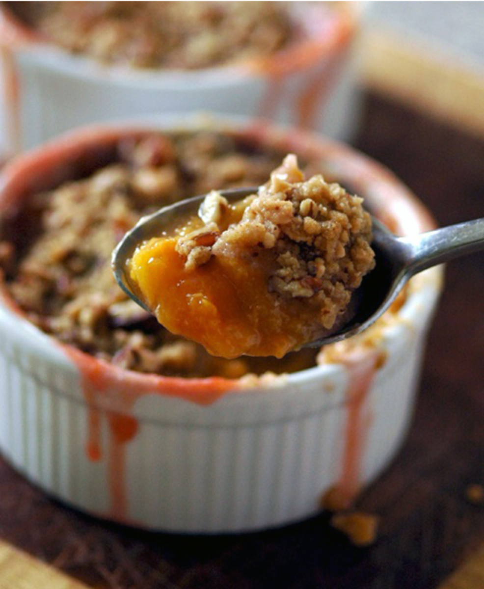 Summer Peach Crisp with Pecans and Toffee Bits