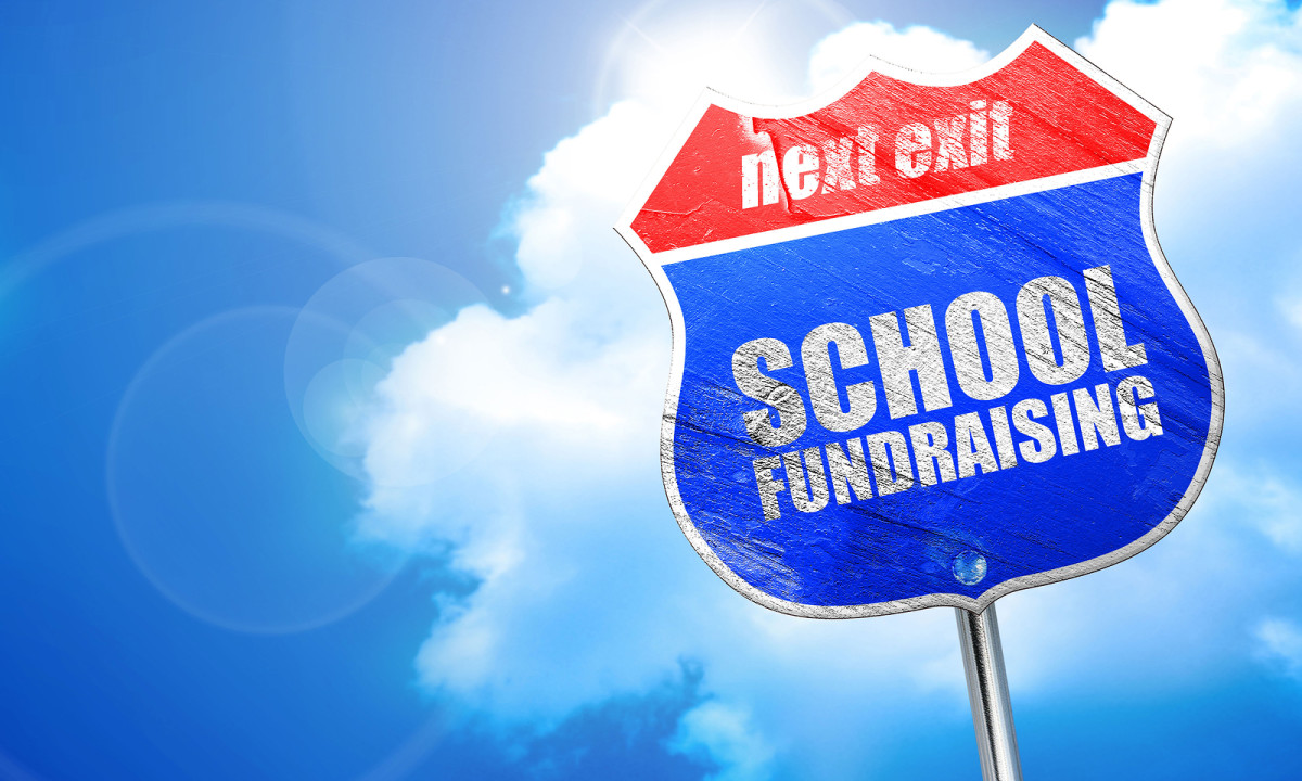 school fundraising, 3D rendering, blue street sign