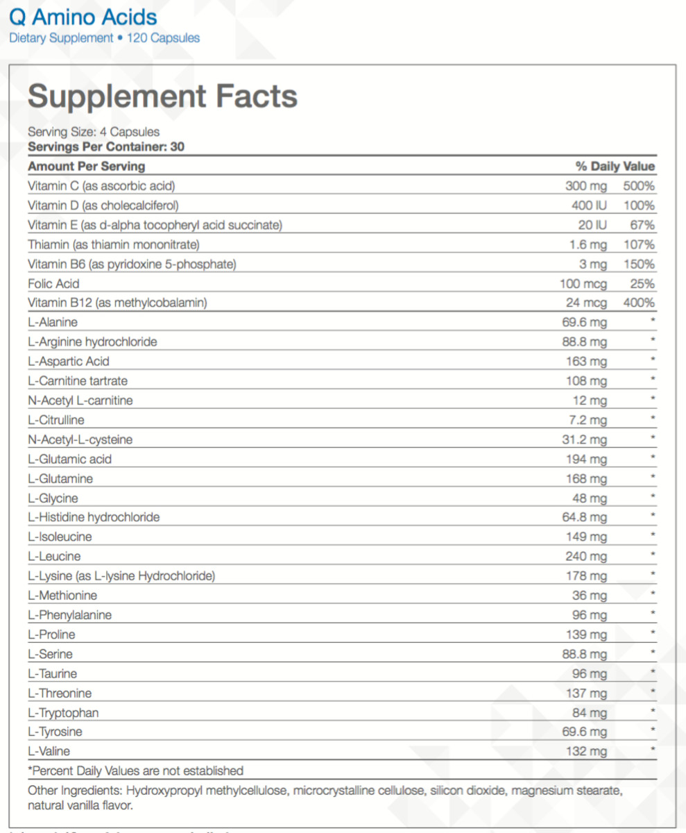 Q Amino Acids BCAA Vitamin Supplement Facts