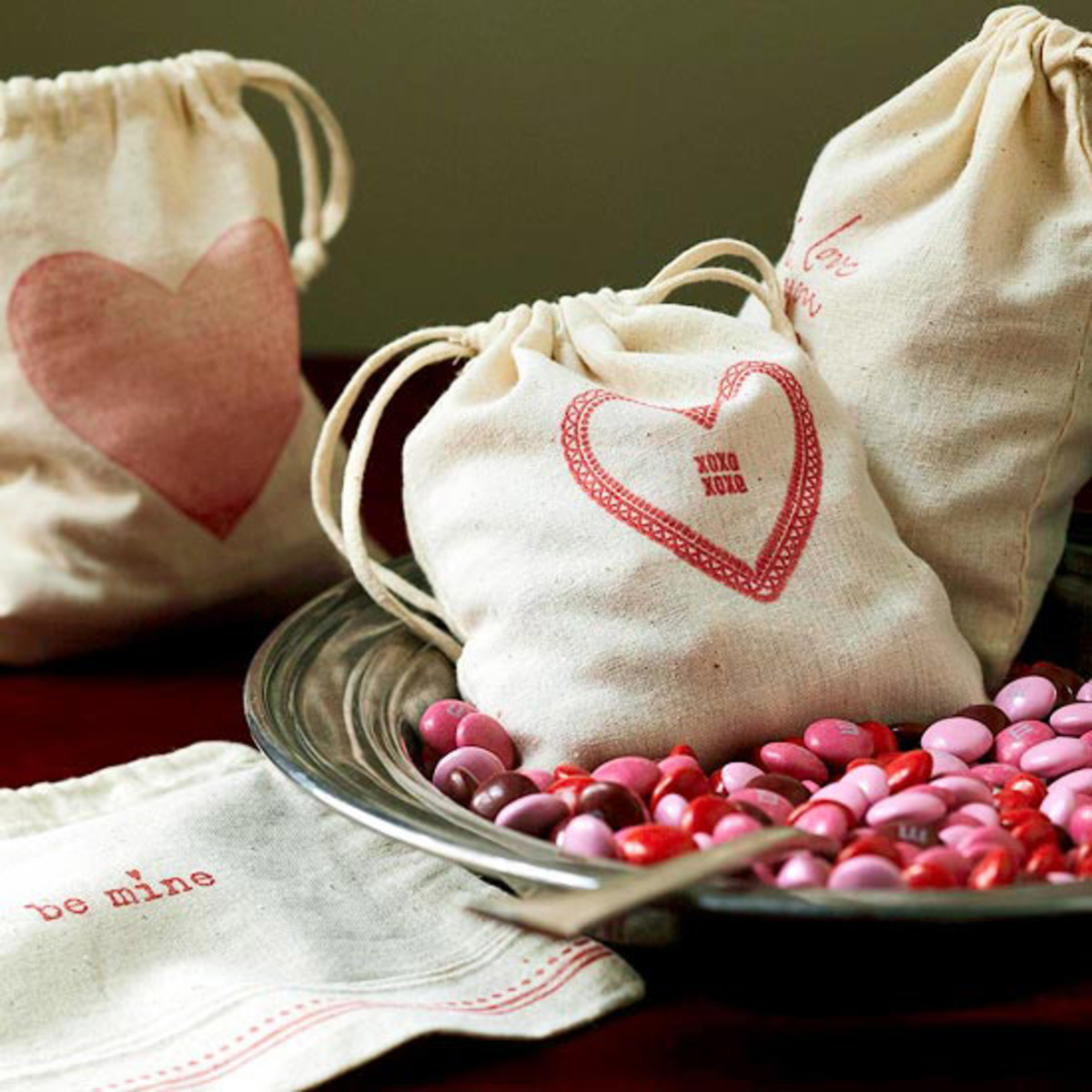 Valentine Craft Stamped Muslin Bags