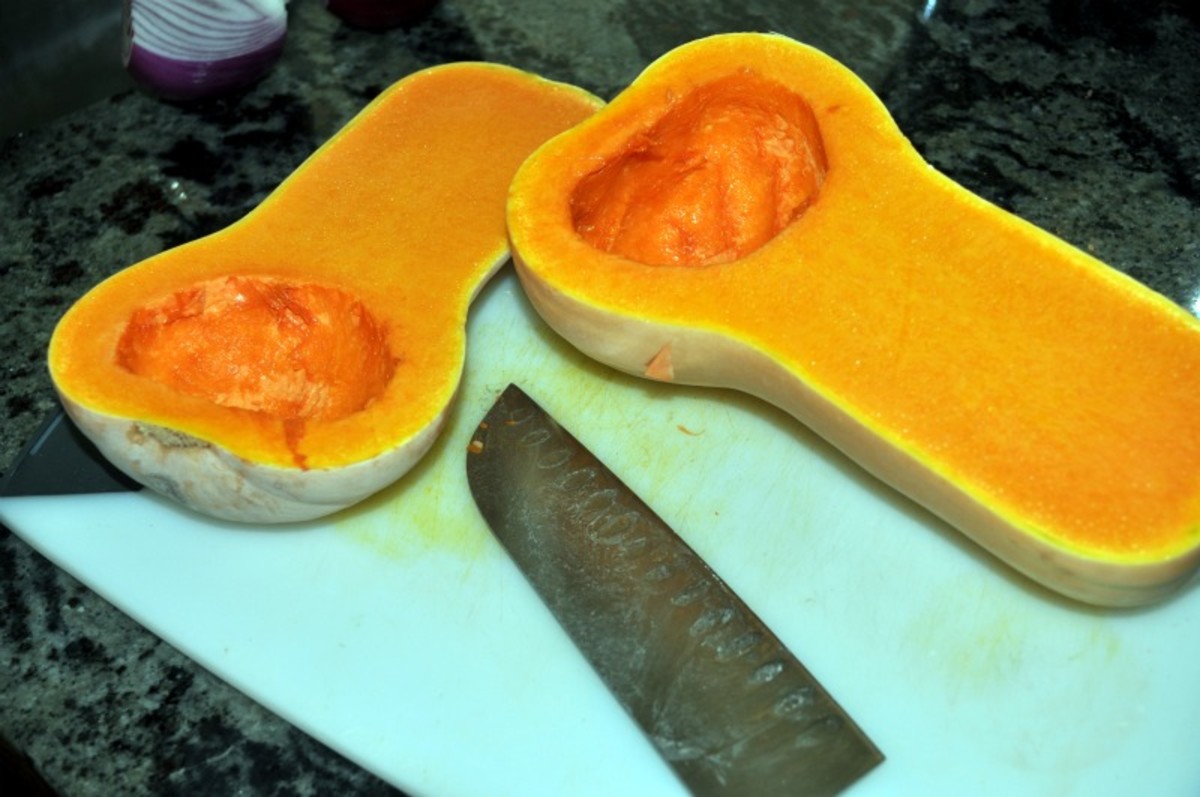 Scrape out the seeds of your butternut squash...just like a pumpkin!