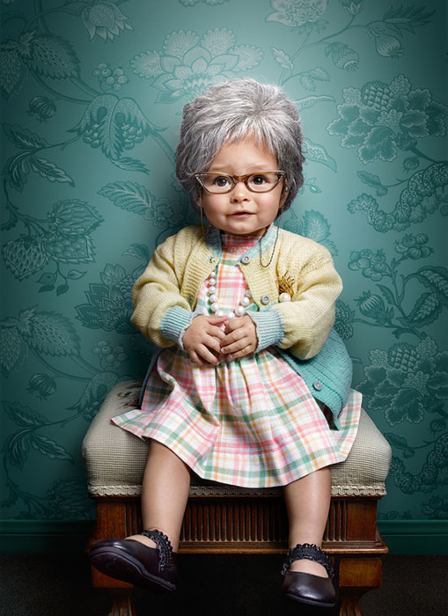 Elderly Kids Portrait Series Girl in Plaid