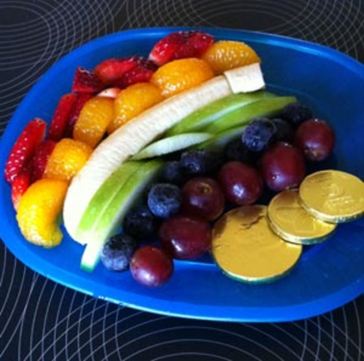 Rainbow Fruit Plate with Gold Coins