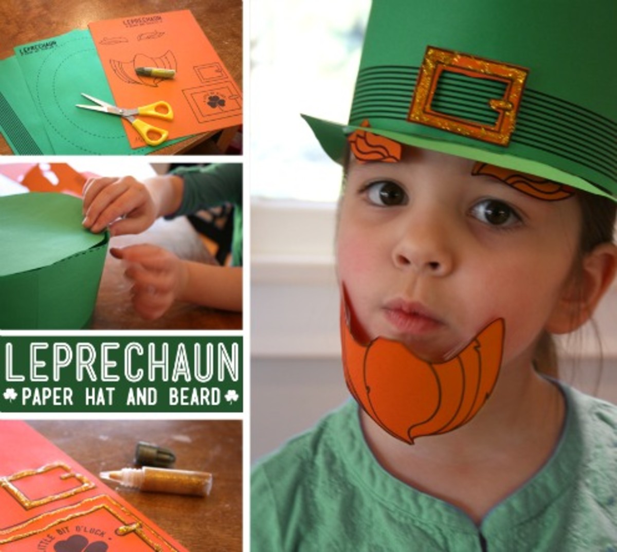 Printable template for a paper hat and beard for a leprechaun costume.